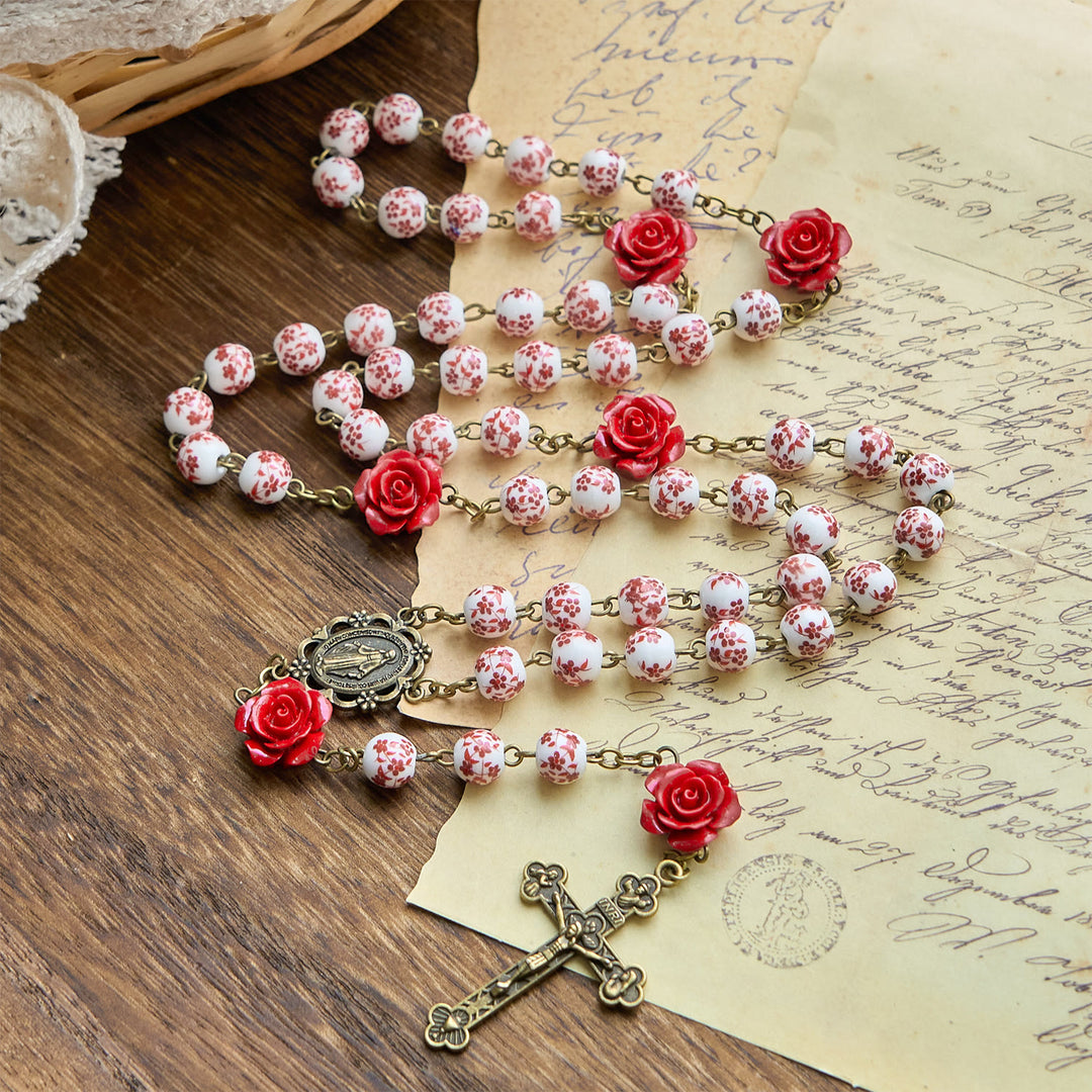 Christianartworkshop PRAYERFUL FAITH:Handmade Rose Cinnabar Beads Rosary with Gift Card - image 6