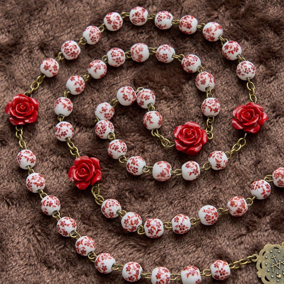 Christianartworkshop PRAYERFUL FAITH:Handmade Rose Cinnabar Beads Rosary with Gift Card - image 5