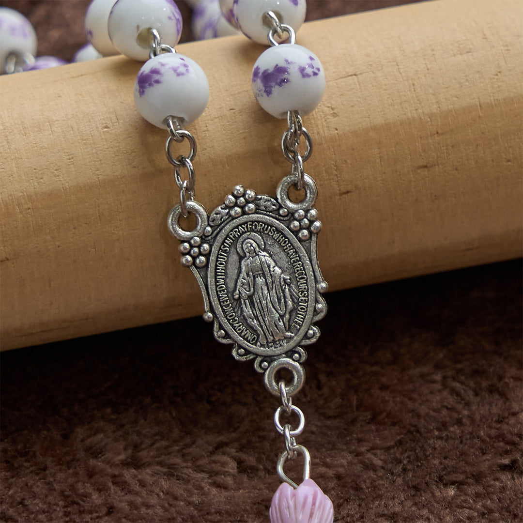 Christianartworkshop Miraculous Medal & Crucifix of 8mm Ceramics Beads Handmade Rosary - image 7
