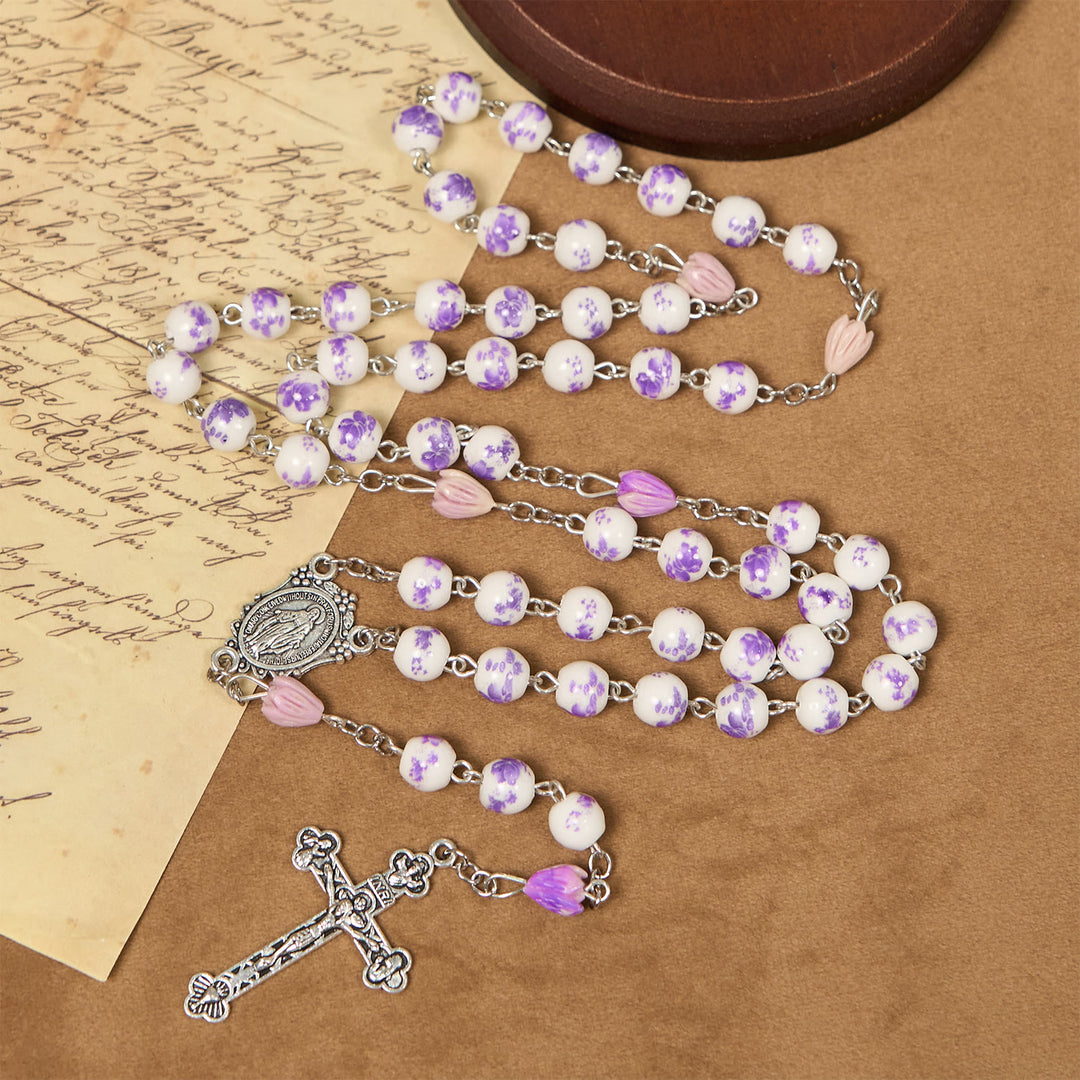 Christianartworkshop PRAYERFUL FAITH: Handmade Purple Flower Beads Rosary with Gift Card - image 5