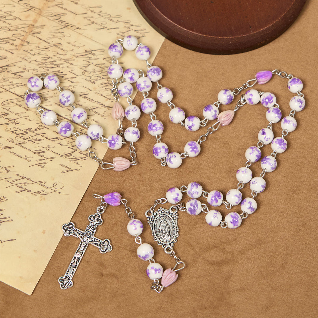Christianartworkshop PRAYERFUL FAITH: Handmade Purple Flower Beads Rosary with Gift Card - image 6