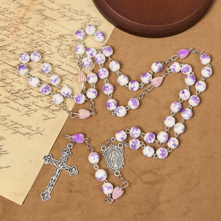 Christianartworkshop PRAYERFUL FAITH: Handmade Purple Flower Beads Rosary with Gift Card - image 6