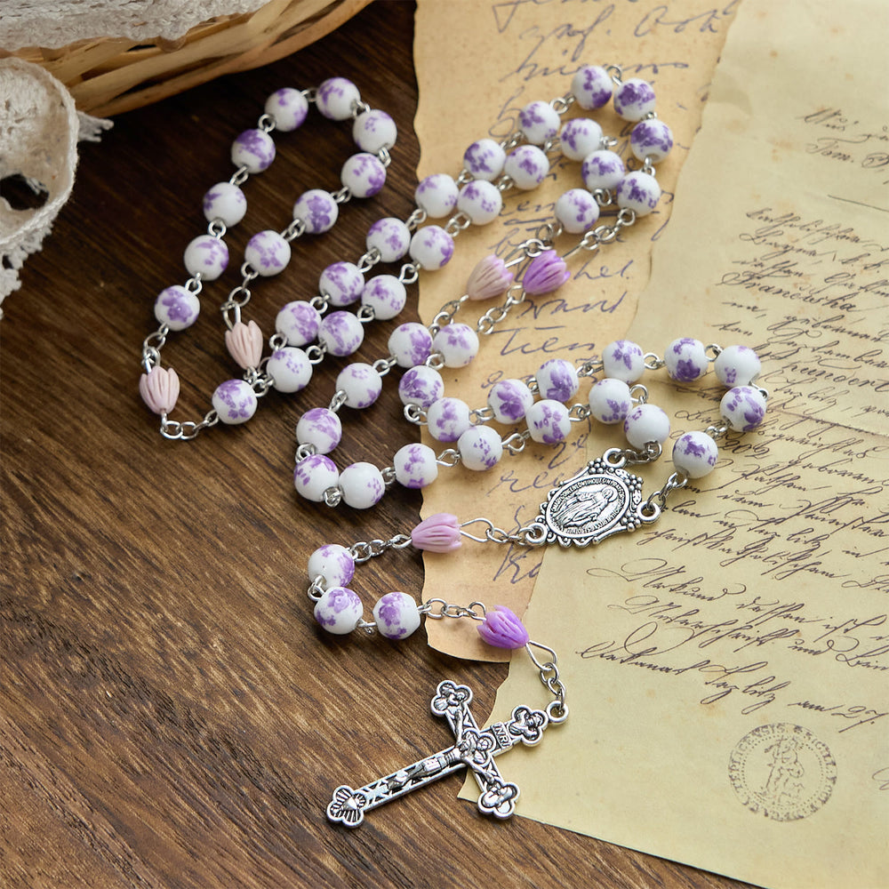 Christianartworkshop Miraculous Medal & Crucifix of 8mm Ceramics Beads Handmade Rosary - image 2