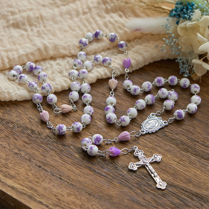 Christianartworkshop Miraculous Medal & Crucifix of 8mm Ceramics Beads Handmade Rosary - Miraculous Medal & Crucifix - image 1