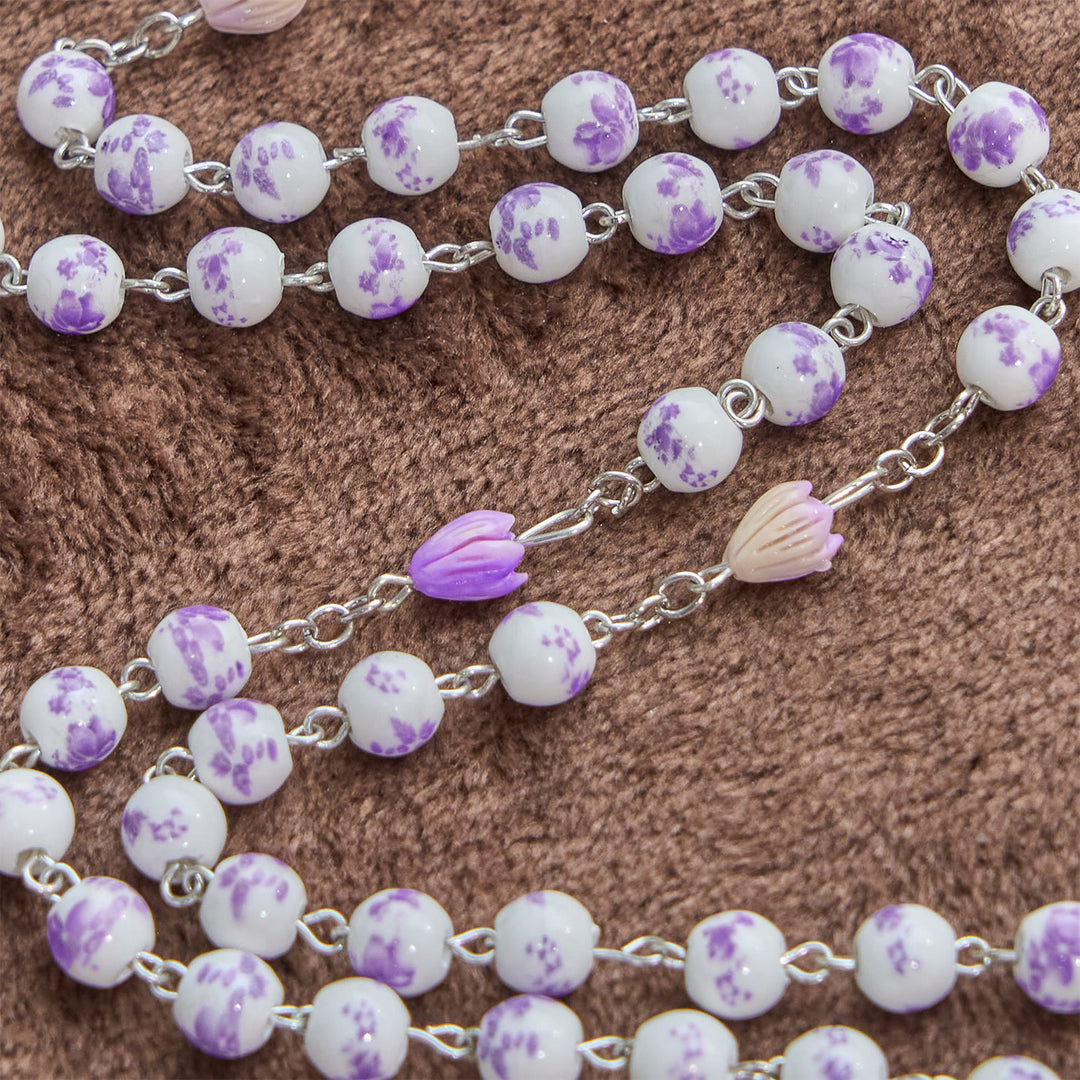 Christianartworkshop PRAYERFUL FAITH: Handmade Purple Flower Beads Rosary with Gift Card - image 8
