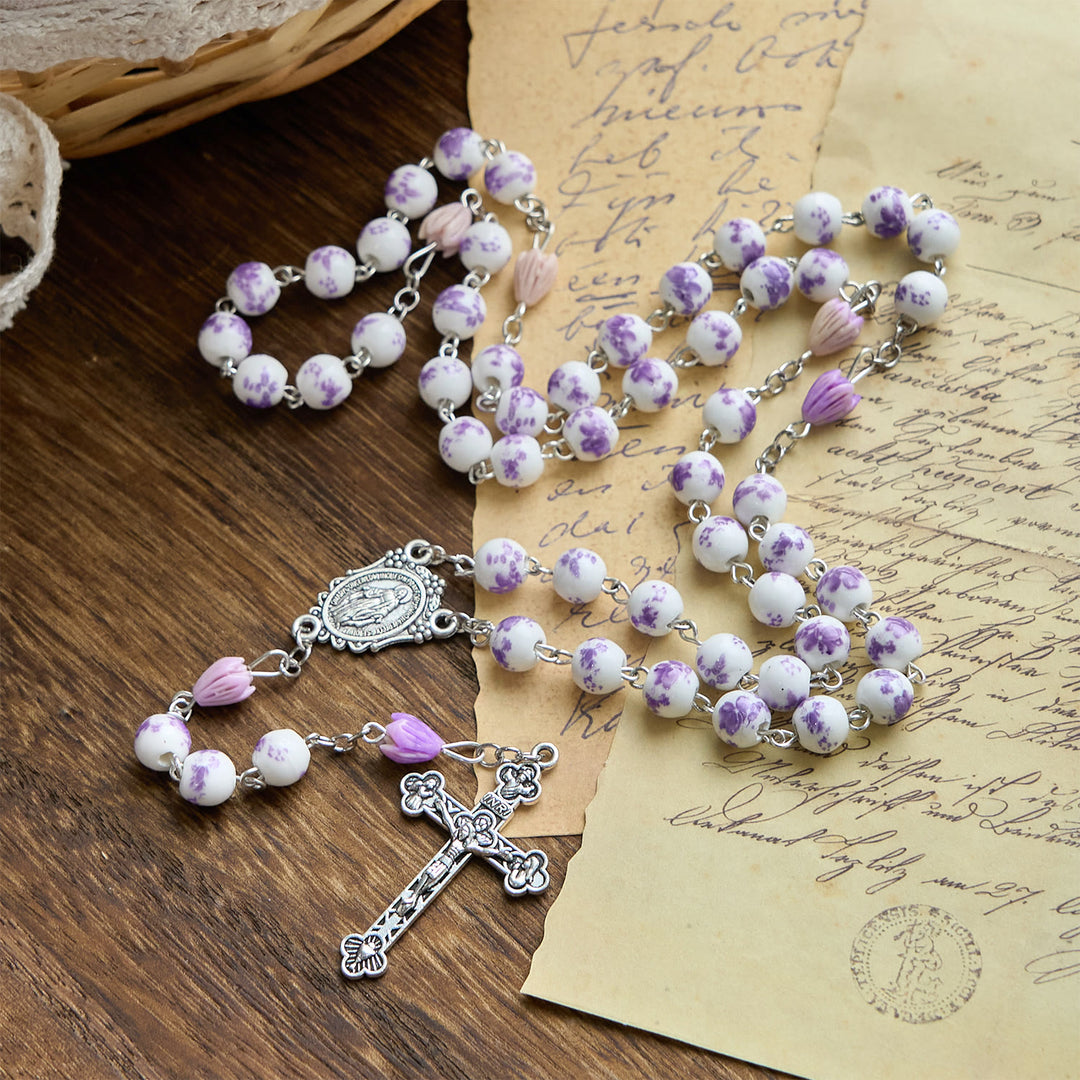 Christianartworkshop PRAYERFUL FAITH: Handmade Purple Flower Beads Rosary with Gift Card - image 7