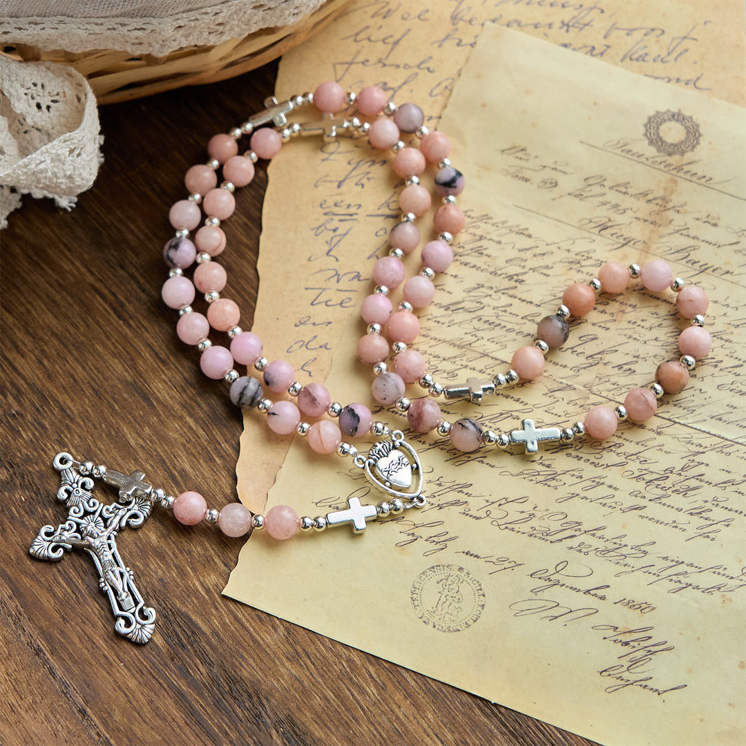 Christianartworkshop PRAYERFUL FAITH:Handmade Pink Round Beads Rosary with Gift Card - image 4
