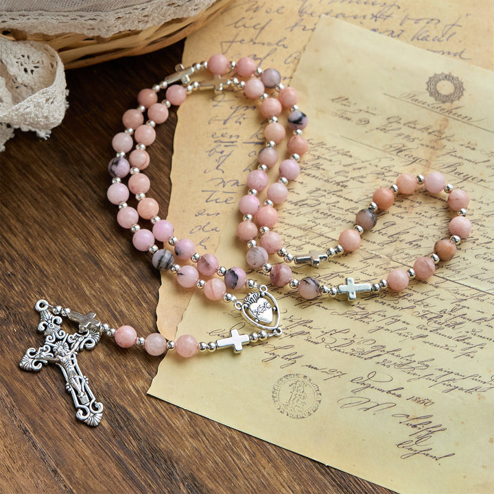 Christianartworkshop PRAYERFUL FAITH:Handmade Pink Round Beads Rosary with Gift Card - image 4