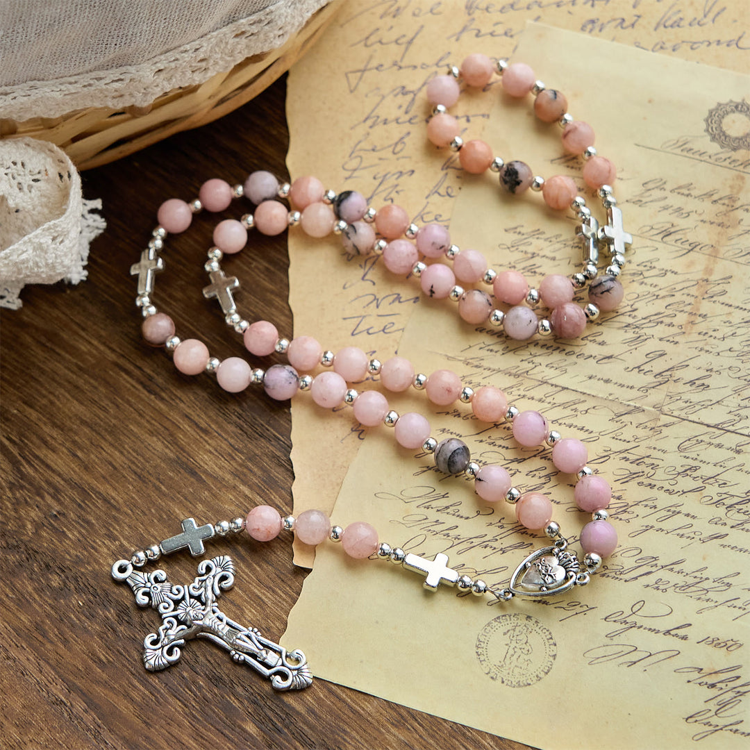 Christianartworkshop PRAYERFUL FAITH:Handmade Pink Round Beads Rosary with Gift Card - image 3
