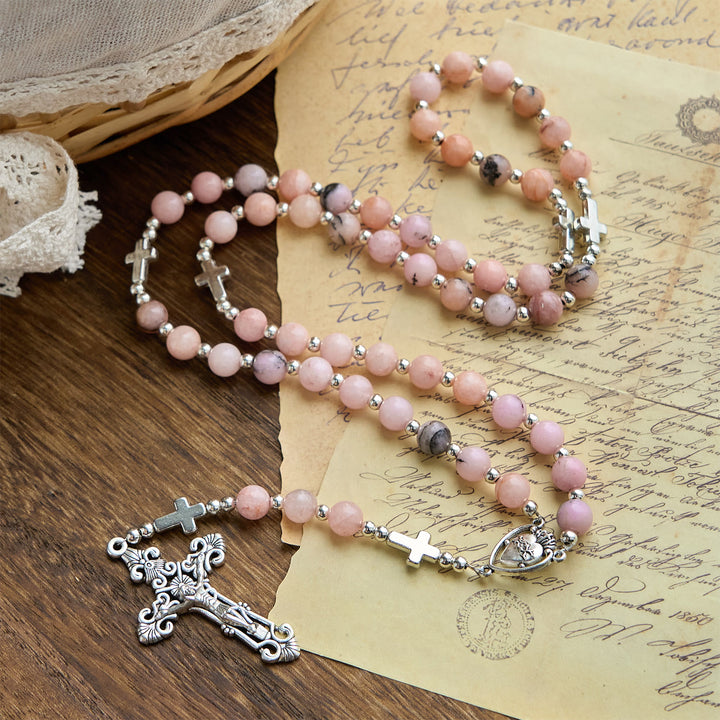 Christianartworkshop PRAYERFUL FAITH:Handmade Pink Round Beads Rosary with Gift Card - image 3