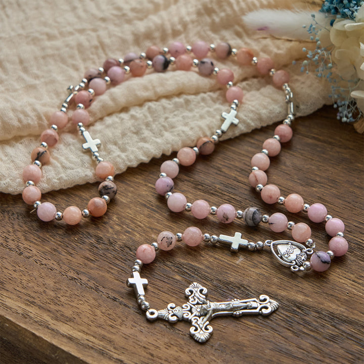 Christianartworkshop PRAYERFUL FAITH:Handmade Pink Round Beads Rosary with Gift Card - image 5