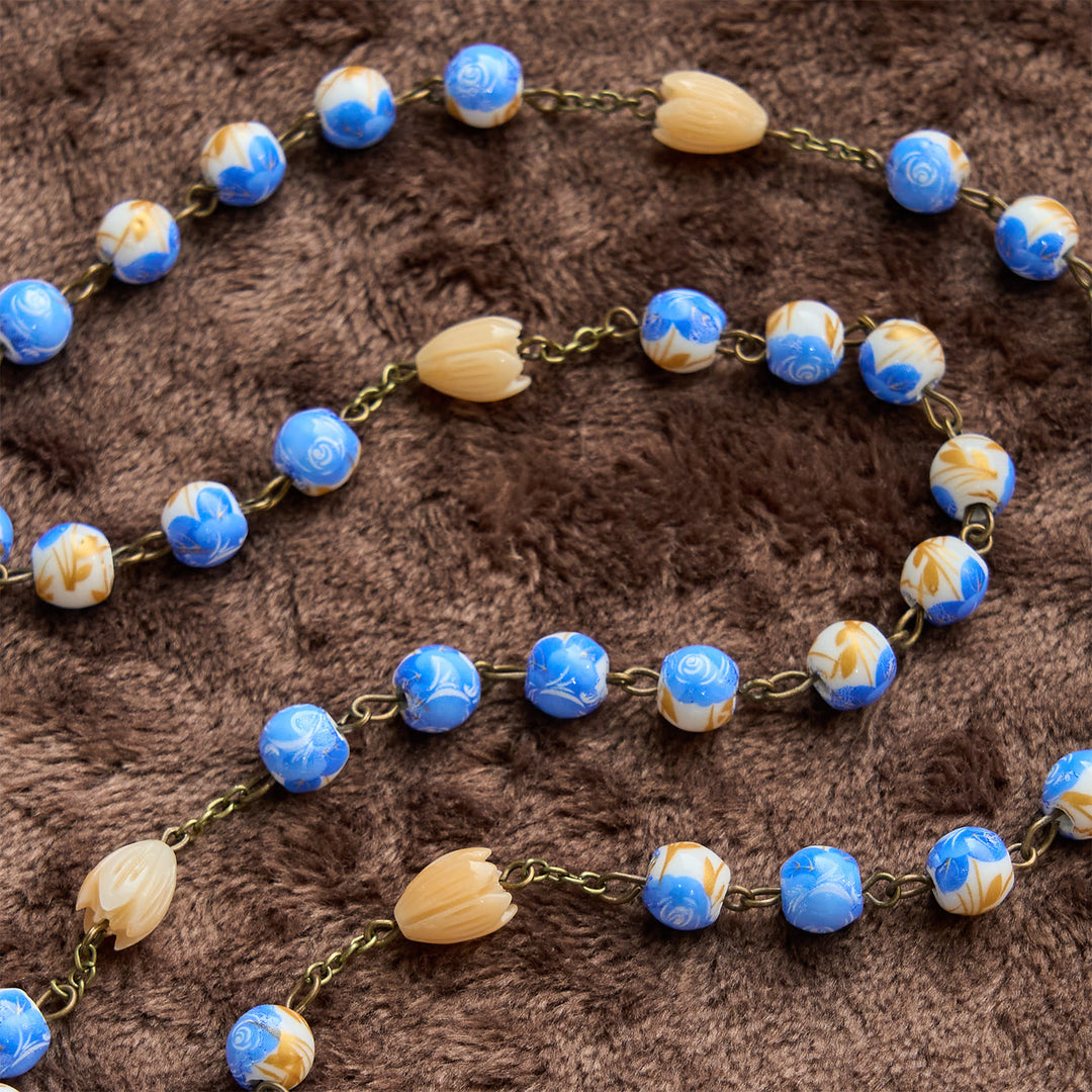 Christianartworkshop Handmade Floral Rosary with Blue Rose Beads & Lily of Valley: A Peaceful Companion - image 3