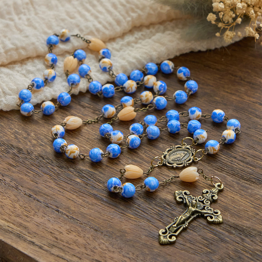 Christianartworkshop Jesus Is The Gift: Handmade Floral Rosary with Blue Rose Beads & Lily of Valley - image 10