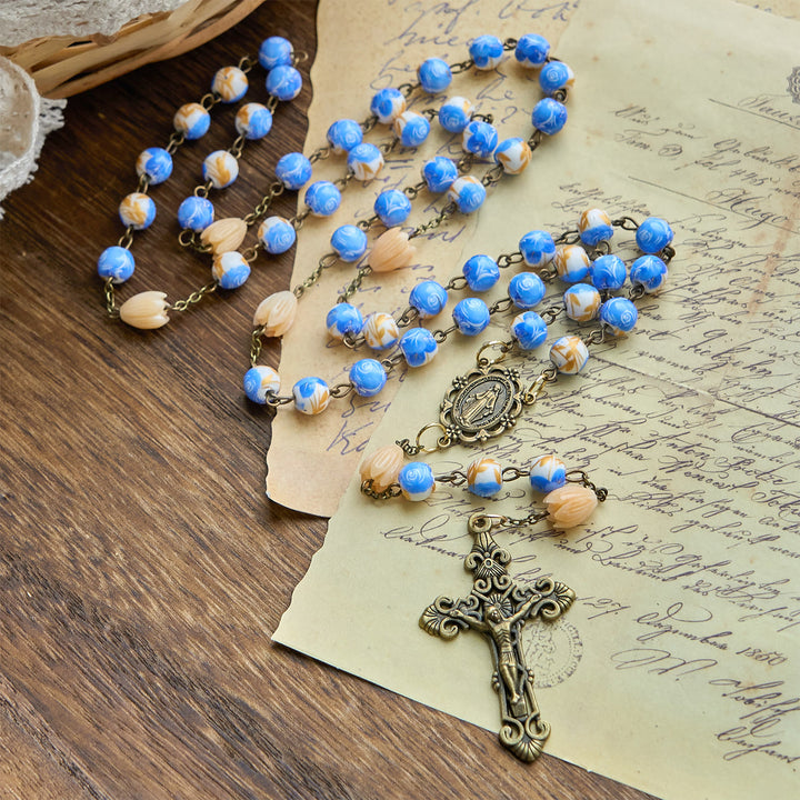 Christianartworkshop Jesus Is The Gift: Handmade Floral Rosary with Blue Rose Beads & Lily of Valley - image 4
