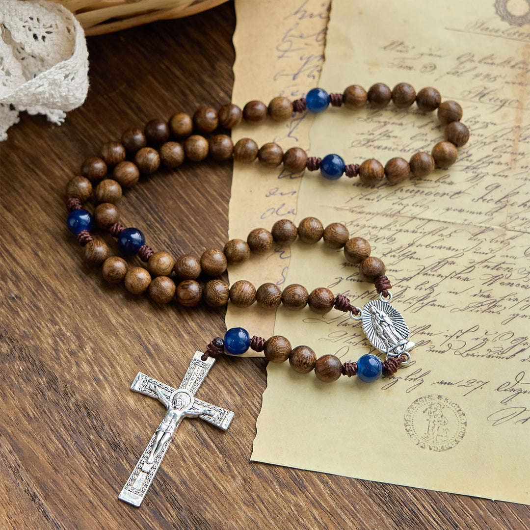 Christianartworkshop PRAYERFUL FAITH: Handmade Gold sandalwood Rosary with Our Lady of Guadalupe - image 2