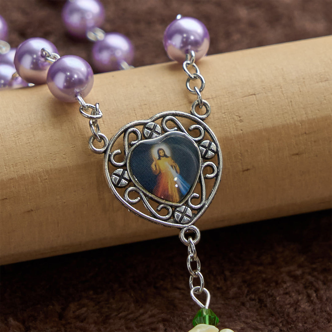 Christianartworkshop PRAYERFUL FAITH: Handmade Purple Pearl & Flower Divine Mercy Rosary with Gift Card - image 6