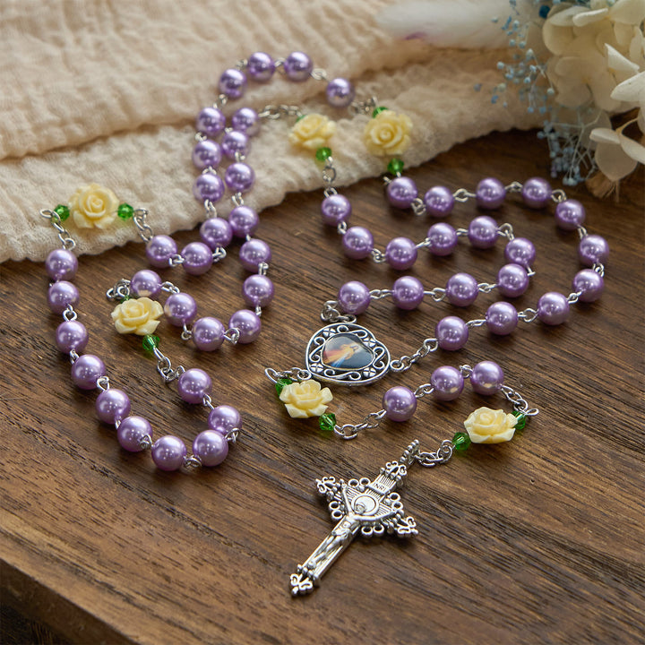 Christianartworkshop PRAYERFUL FAITH: Handmade Purple Pearl & Flower Divine Mercy Rosary with Gift Card - image 3