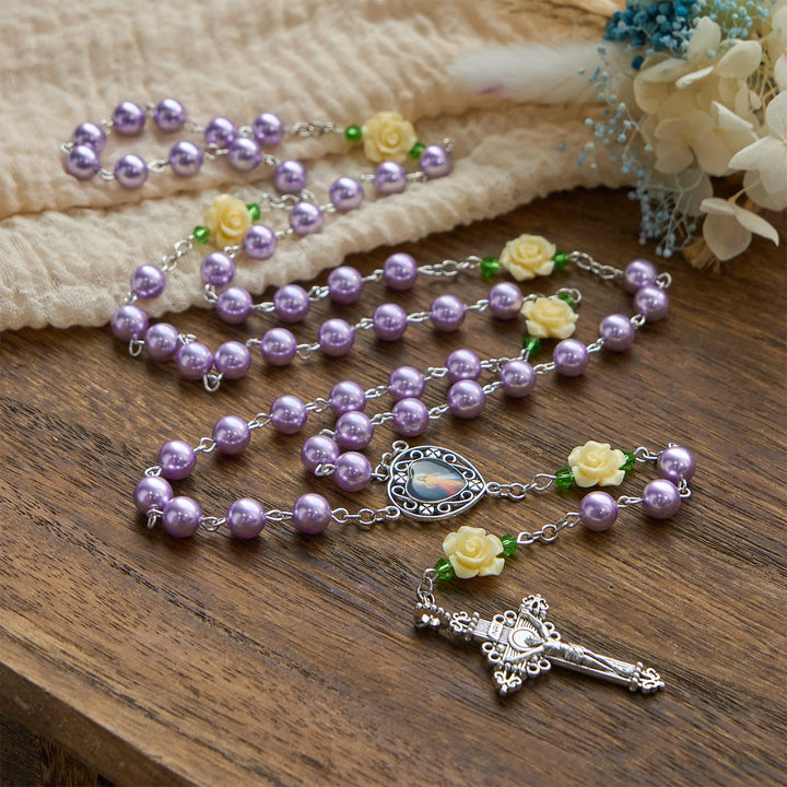 Christianartworkshop PRAYERFUL FAITH: Handmade Purple Pearl & Flower Divine Mercy Rosary with Gift Card - image 5