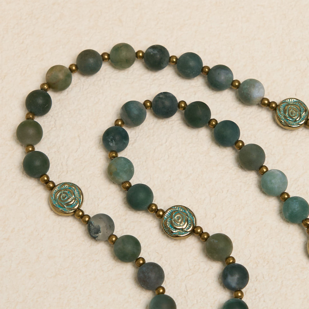 Christianartworkshop Green Agate Prayer Rosary with Bronze Rose Accents: A Sacred Journey of Healing and Faith - image 2