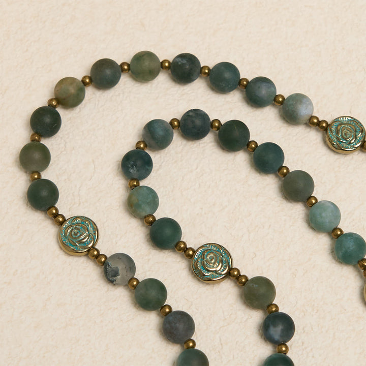 Christianartworkshop Green Agate Prayer Rosary with Bronze Rose Accents: A Sacred Journey of Healing and Faith - image 2