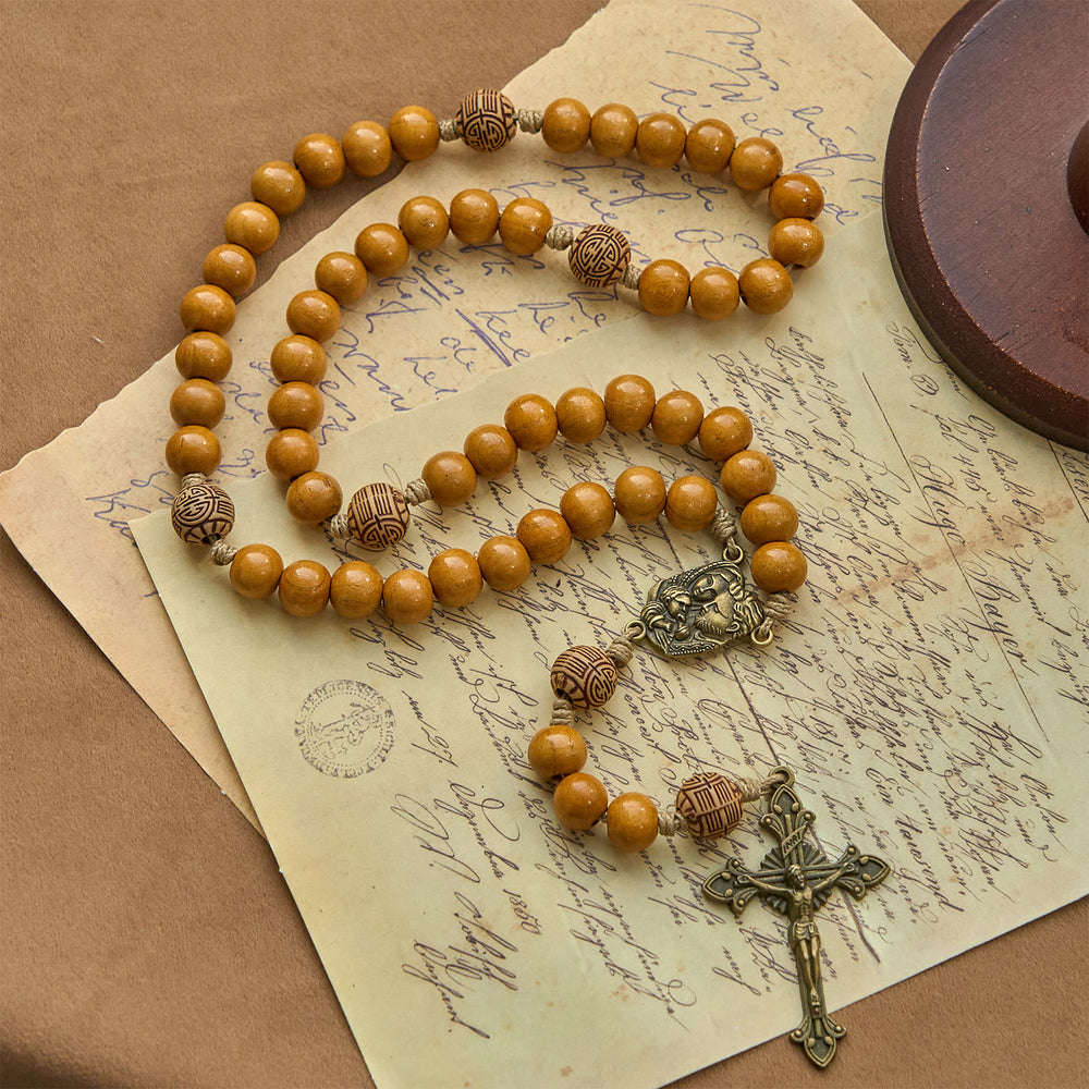 Christianartworkshop Holy Family & Crucifix of 10mm Olive Wood Bead Handmade Rosary for Holy Prayer - image 2