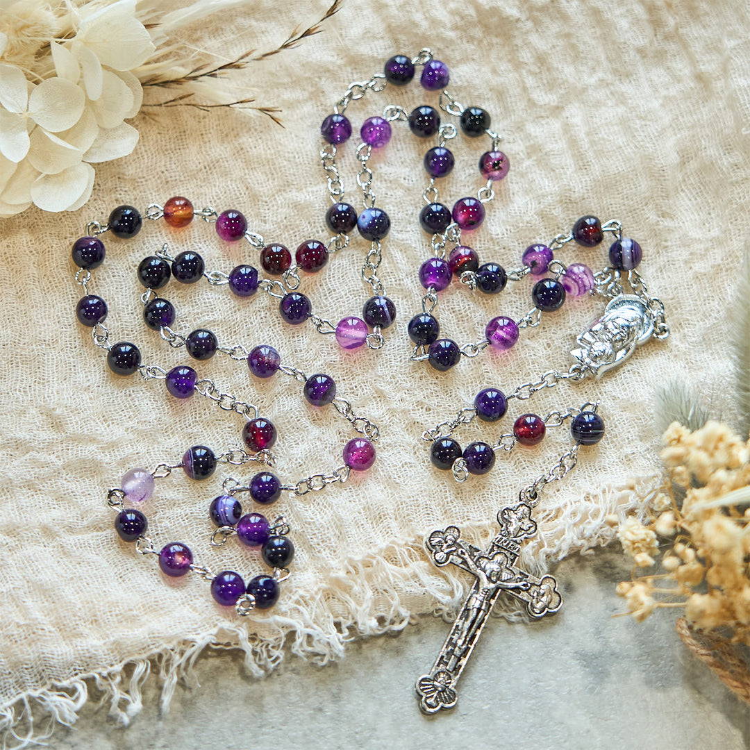 Christianartworkshop 6mm Purple Agate Rosary: A Reminder of God's Regal & Divine Nature - Purple Agate Stone - image 0