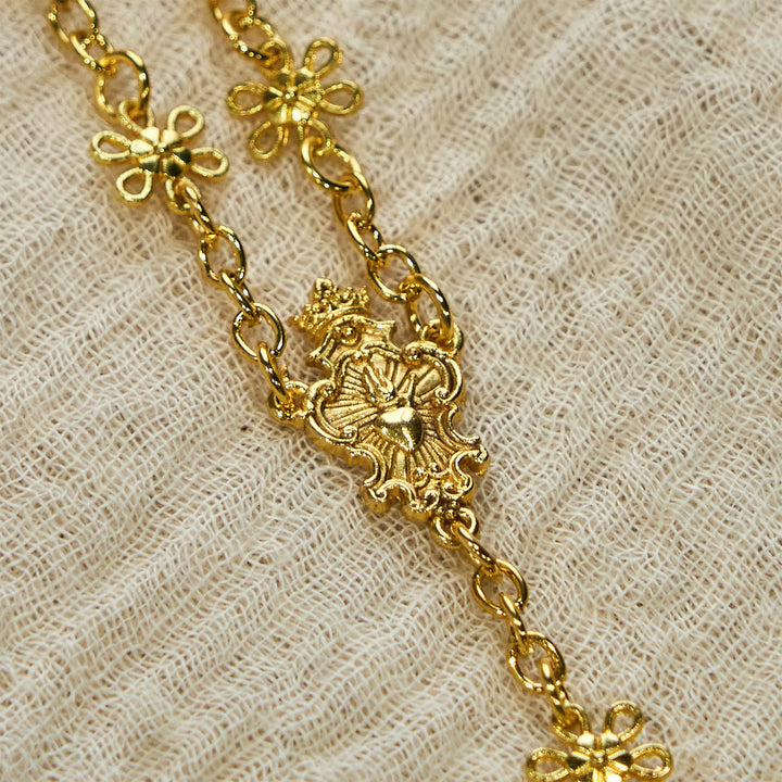 Christianartworkshop Sacred Heart of Jesus & Crucifix of 6mm Golden Metal Ball Flower Rosary - image 3