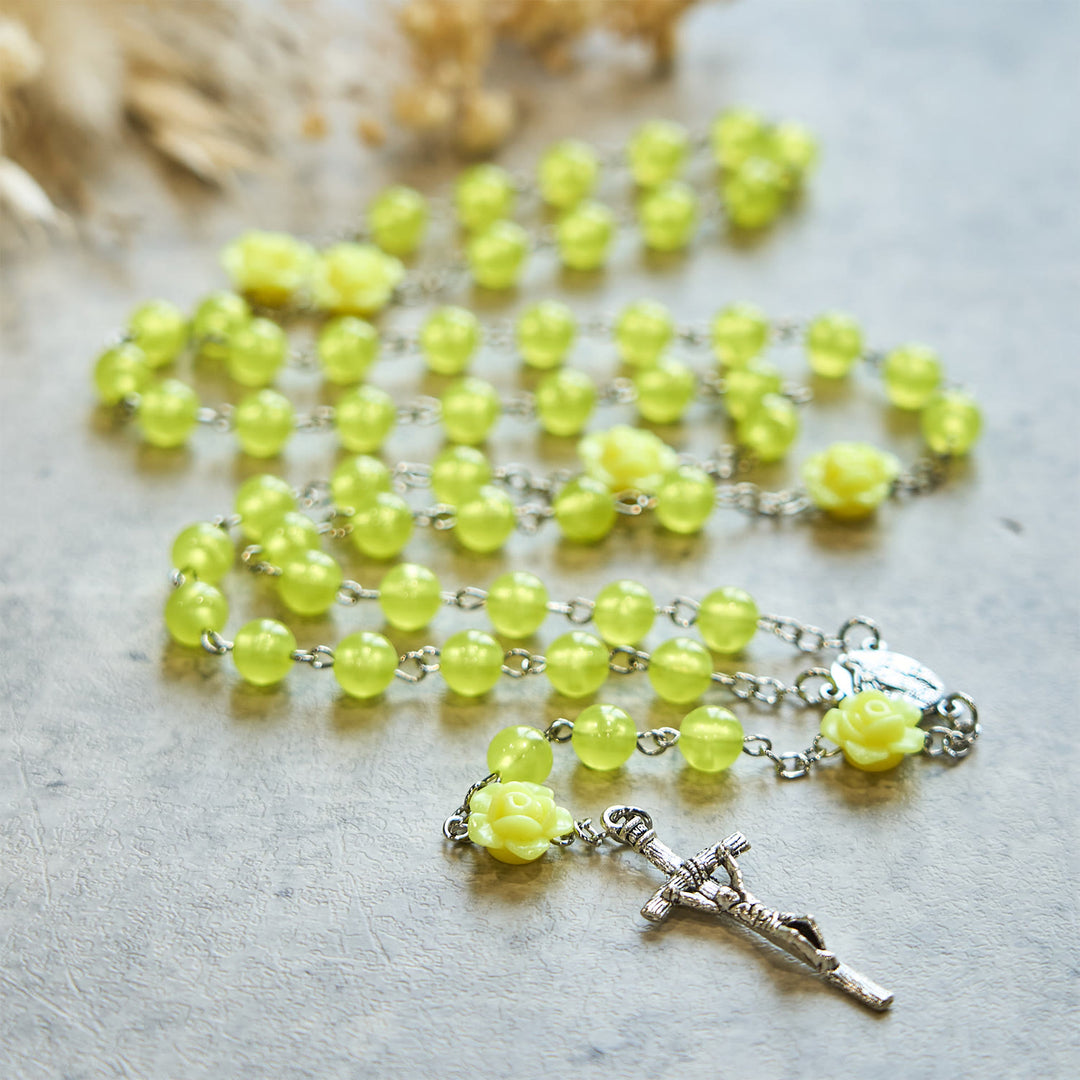 Christianartworkshop Spring Light Yellow Bead Rosary with Rose Accents: Mary's Blessing in Every Prayer - image 5