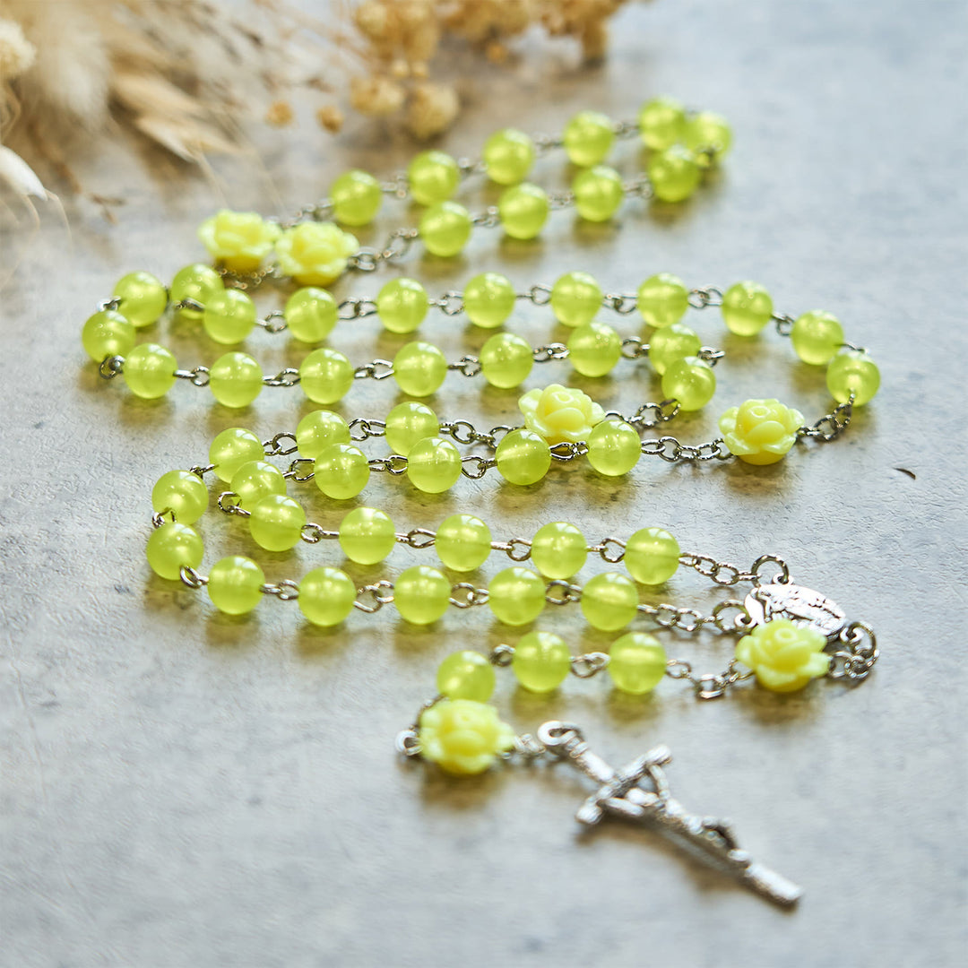 Christianartworkshop Spring Light Yellow Bead Rosary with Rose Accents: Mary's Blessing in Every Prayer - image 6