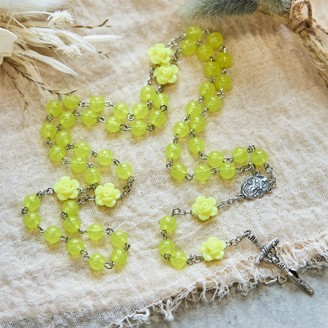 Christianartworkshop 8mm Luminous Glow-in-Dark Beads Flower Rosary: A Divine Light - image 3