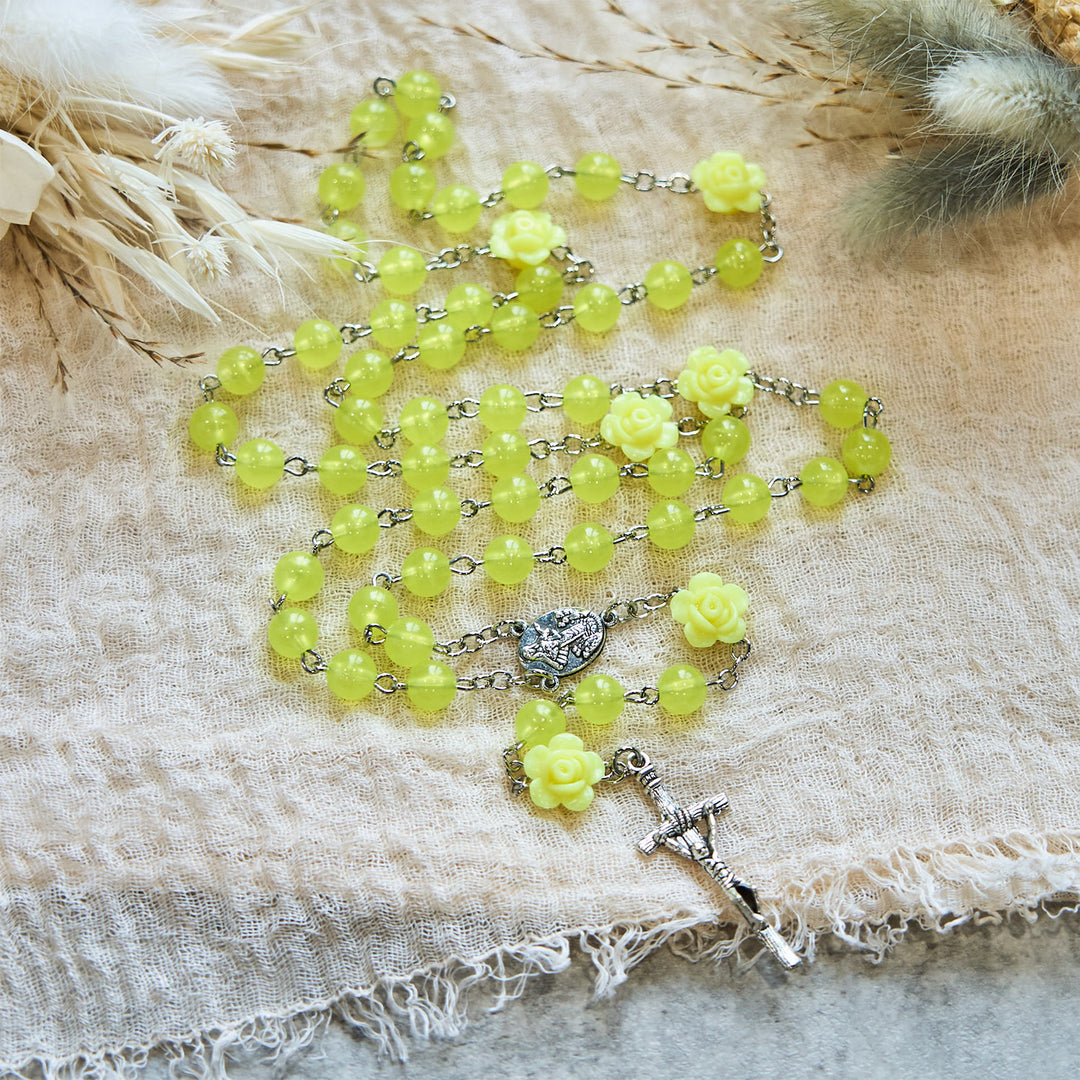 Christianartworkshop Spring Light Yellow Bead Rosary with Rose Accents: Mary's Blessing in Every Prayer - image 7