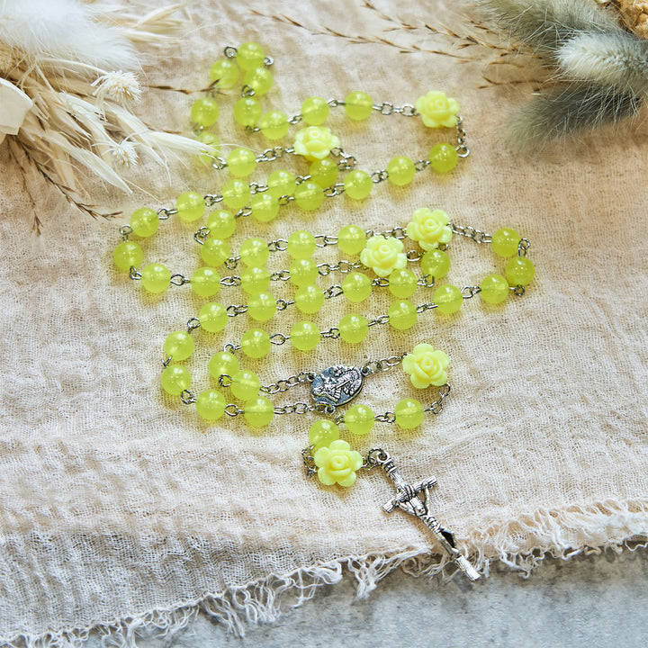 Christianartworkshop Spring Light Yellow Bead Rosary with Rose Accents: Mary's Blessing in Every Prayer - image 7