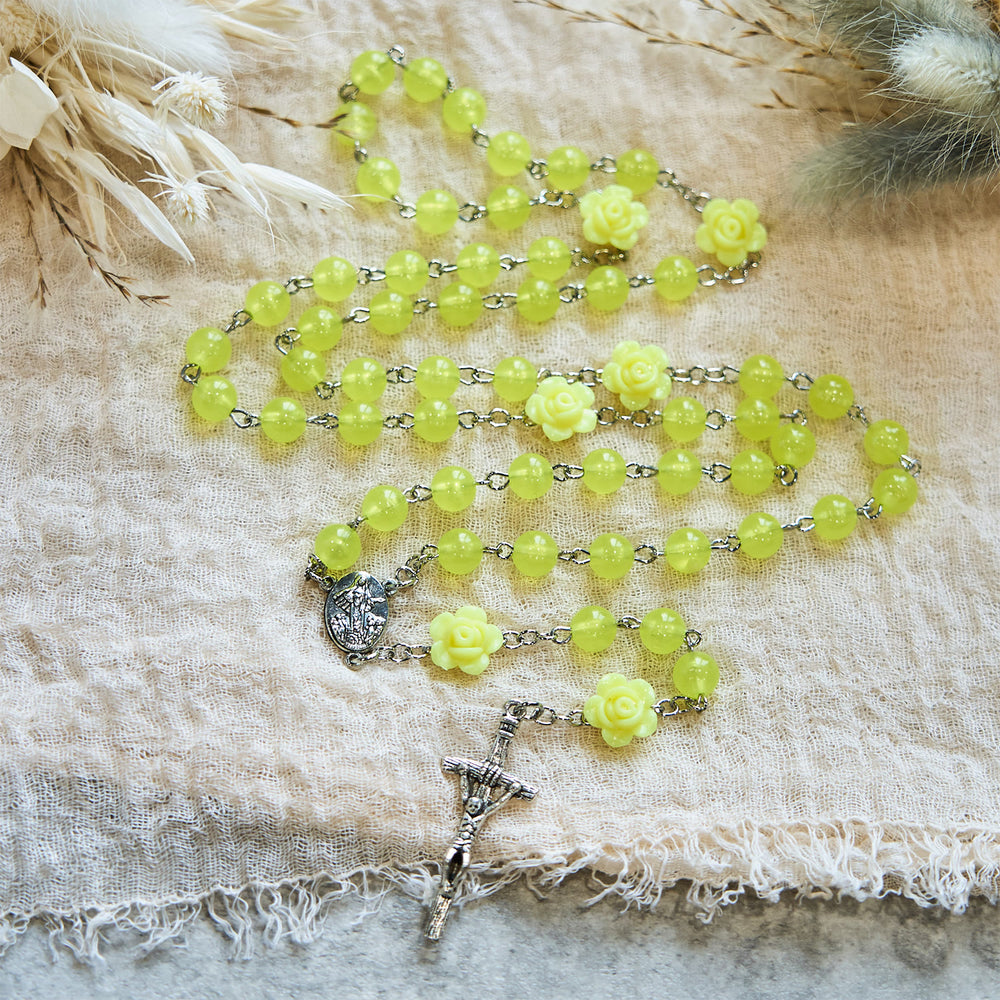 Christianartworkshop Spring Light Yellow Bead Rosary with Rose Accents: Mary's Blessing in Every Prayer - image 1
