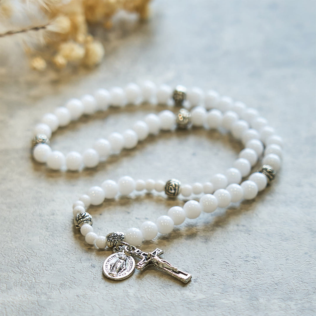 Christianartworkshop 6mm White Bead Miraculous Medal & Crucifix Rosary Bracelet: A Symbol of Faith - image 8