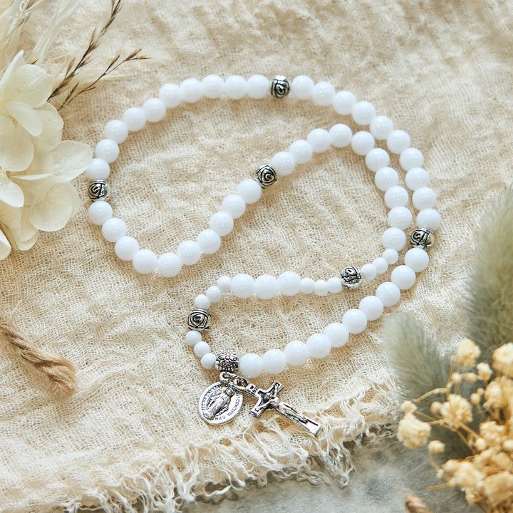 Christianartworkshop 6mm White Bead Miraculous Medal & Crucifix Rosary Bracelet: A Symbol of Faith - image 4