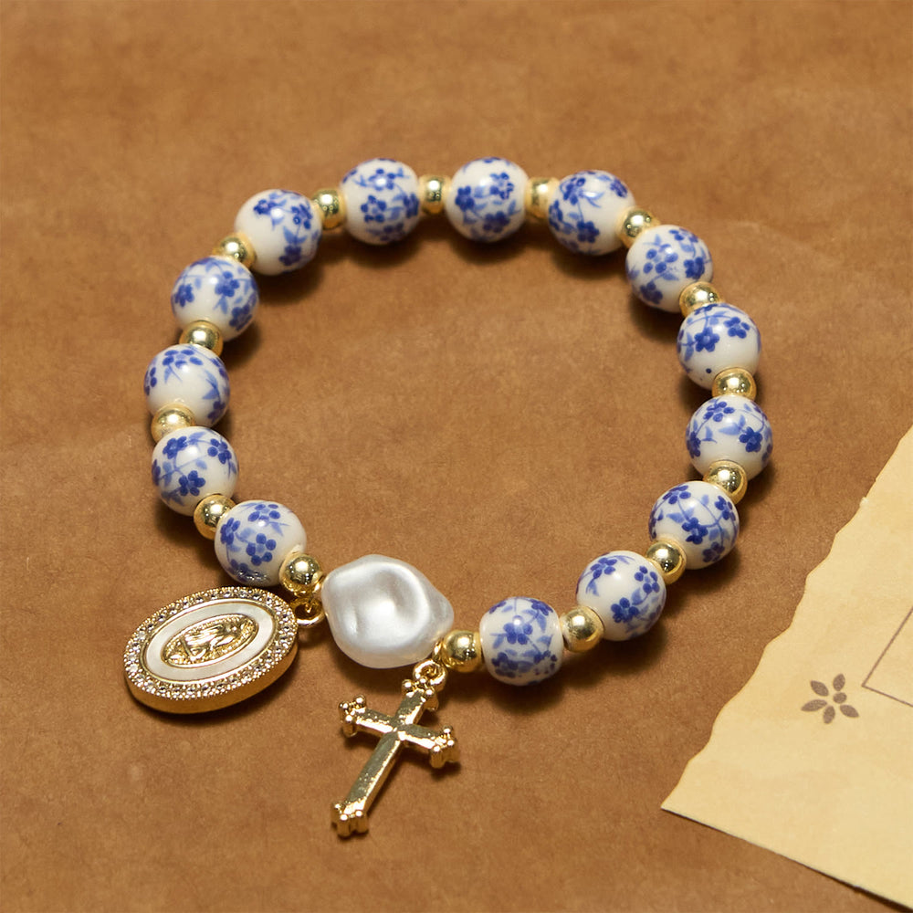 Christianartworkshop Our Lady Medal & Cross Floral-Inspired Bracelet: Faith Meets Style - image 1