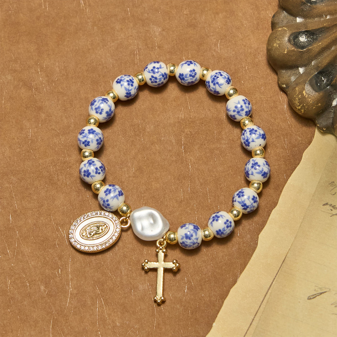 Christianartworkshop Our Lady Medal & Cross Floral-Inspired Bracelet: Faith Meets Style - image 2