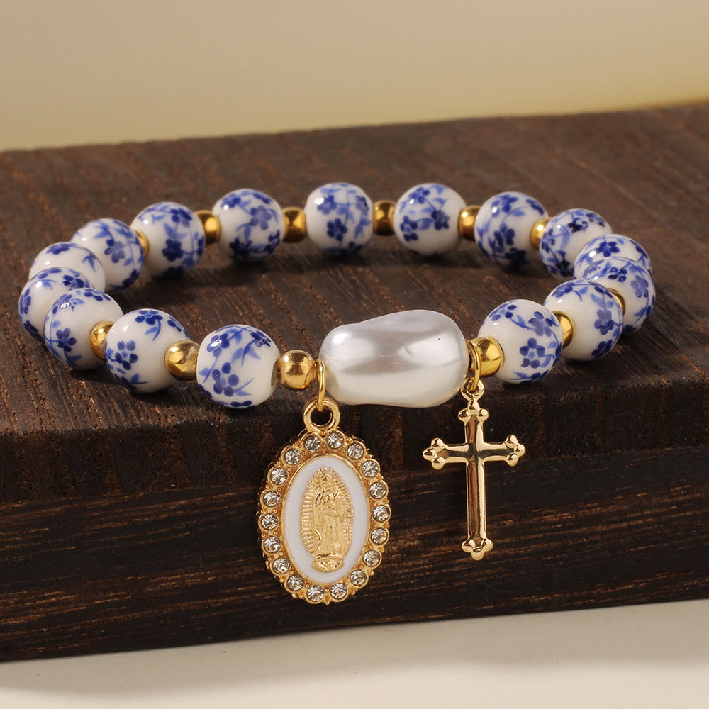 Christianartworkshop Our Lady Medal & Cross Floral-Inspired Bracelet: Faith Meets Style - Floral Our Lady - image 1