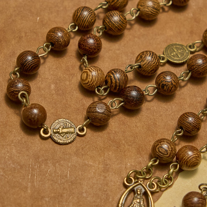 Christianartworkshop Miraculous Medal & Crucifix St. Benedict Medal 8mm Wooden Beads Rosary - image 4