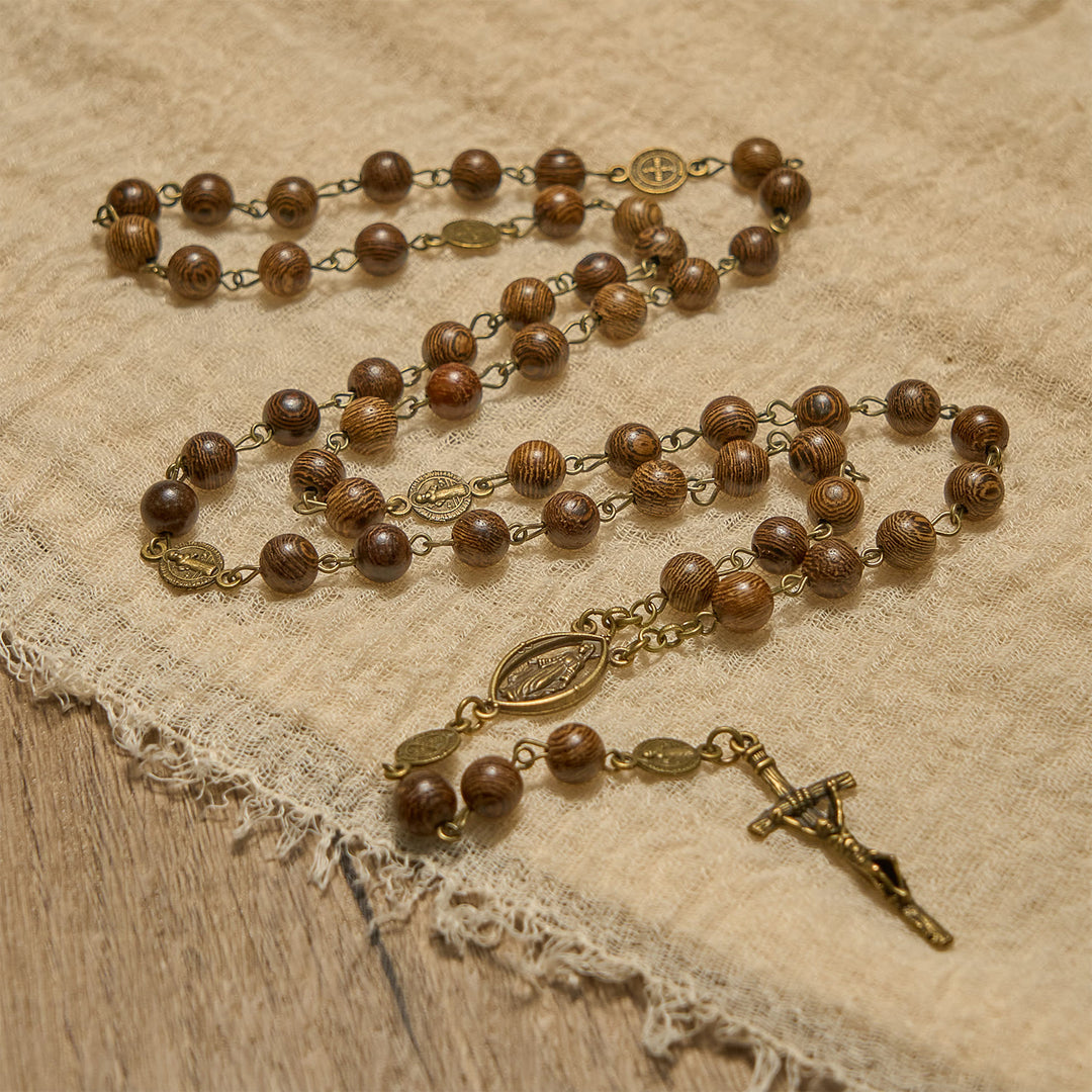 Christianartworkshop Miraculous Medal & Crucifix St. Benedict Medal 8mm Wooden Beads Rosary - image 5