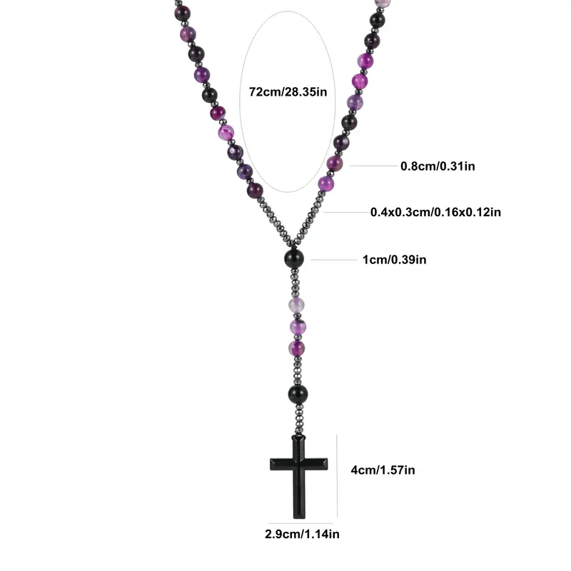 Christianartworkshop 8mm Purple Agate Natural Stone Cross Rosary - image 3