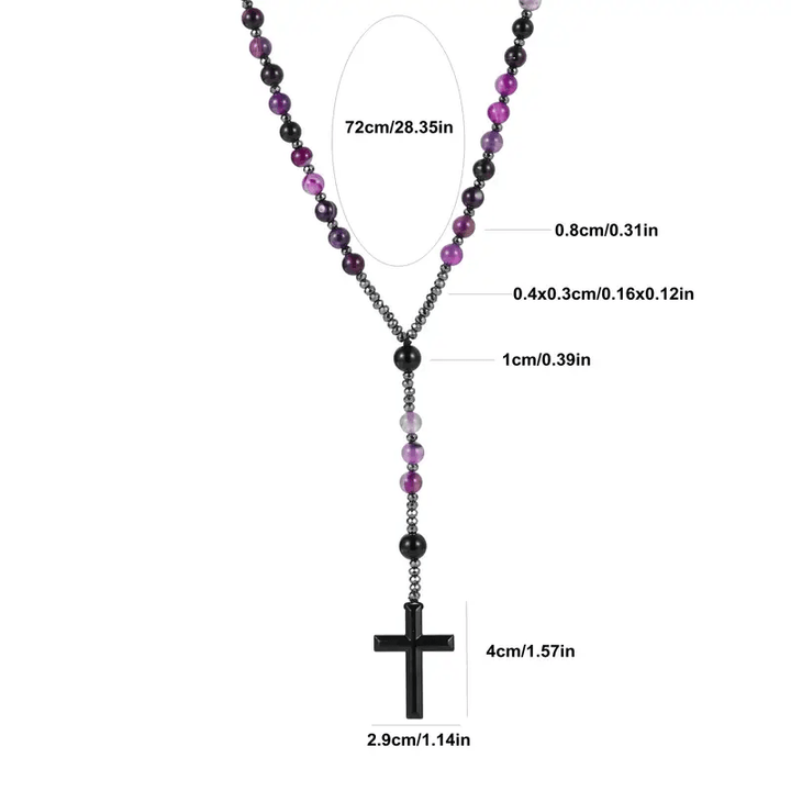 Christianartworkshop 8mm Purple Agate Natural Stone Cross Rosary - image 3