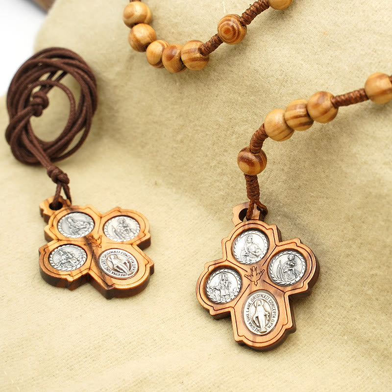 Christianartworkshop Classic Olive Wood Four Way Cross Necklace: A Rare and Sacred Token of Faith - image 1