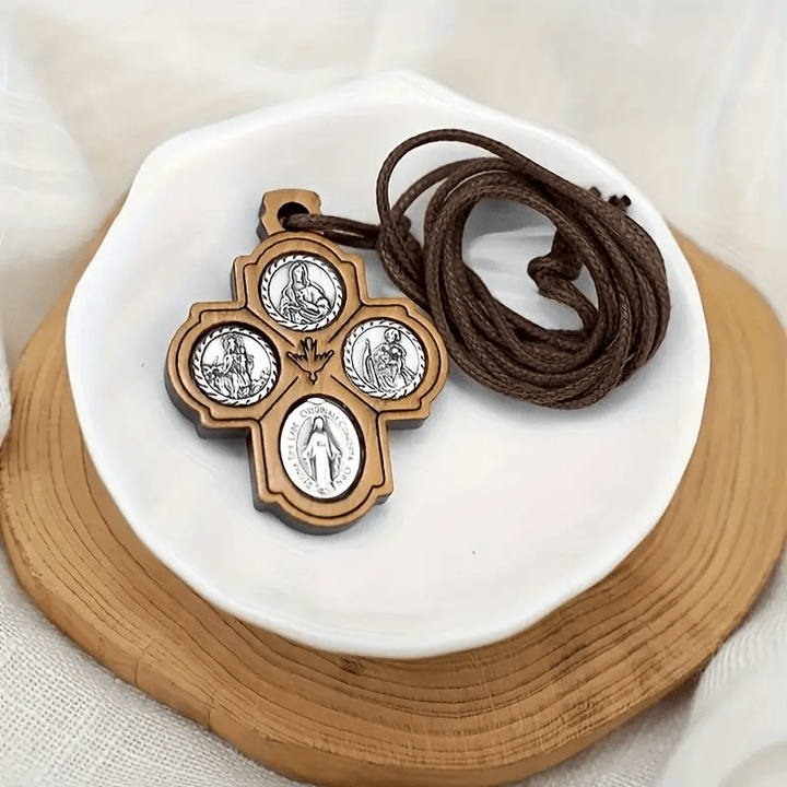 Christianartworkshop 5 in 1 Olive Wood Carmelite Cross Necklace - Necklace - image 1