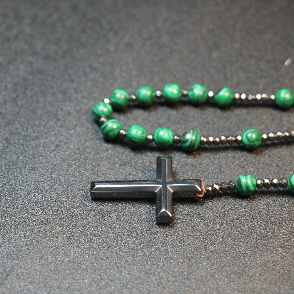Christianartworkshop 8mm Malachite Beads Iron Gallstone Cross Rosary - image 3