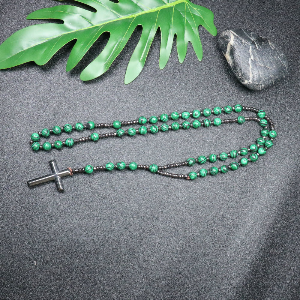 Christianartworkshop 8mm Malachite Beads Iron Gallstone Cross Rosary - image 1