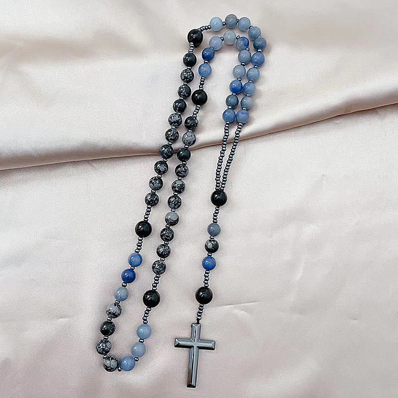 Christianartworkshop 8mm Blue Aventurine Alabaster Beads Cross Rosary - image 2