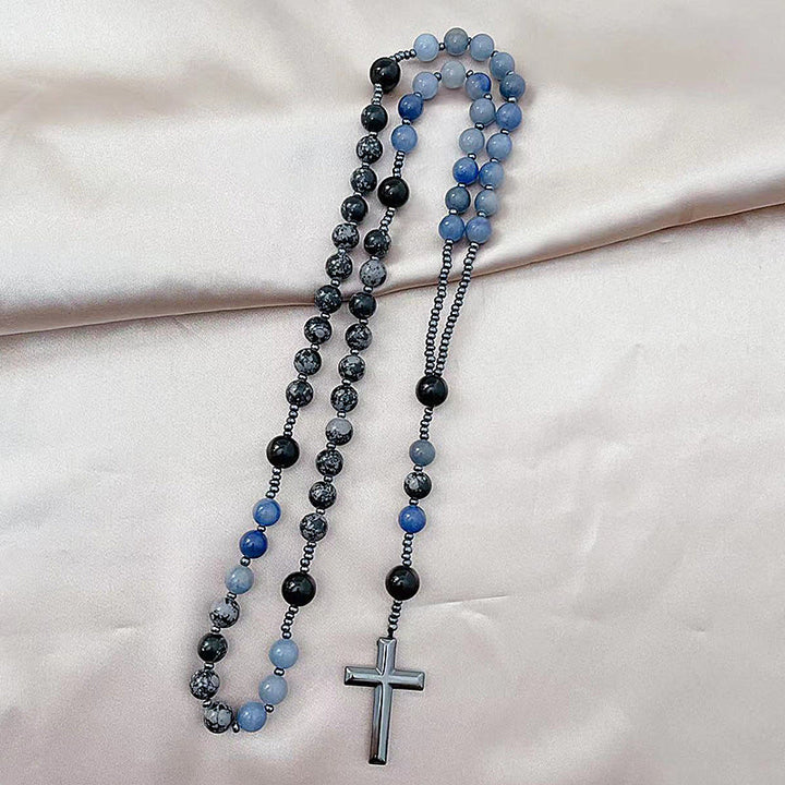 Christianartworkshop 8mm Blue Aventurine Alabaster Beads Cross Rosary - image 2