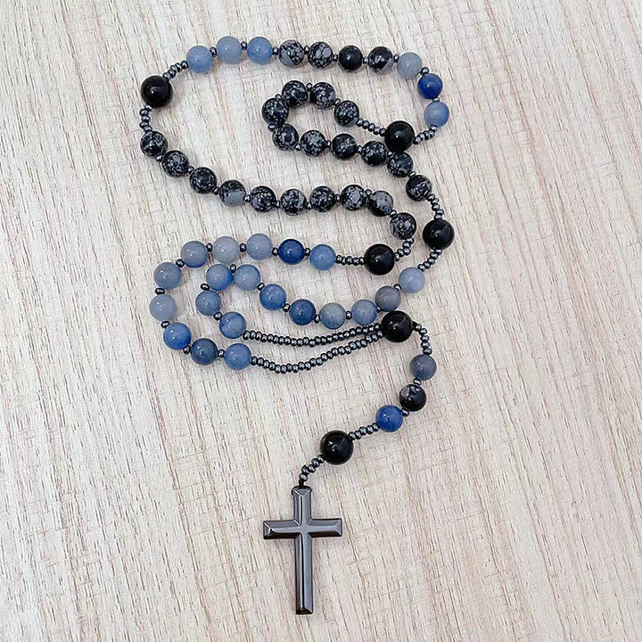 Christianartworkshop 8mm Blue Aventurine Alabaster Beads Cross Rosary - image 1