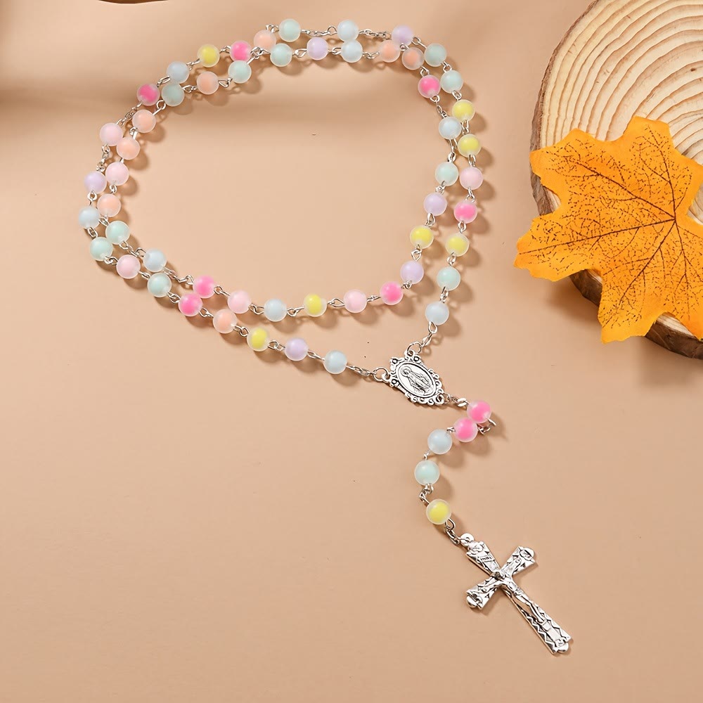 Christianartworkshop Frosted Colored Beads Miraculous Medal Crucifix Rosary - Rosary - image 0
